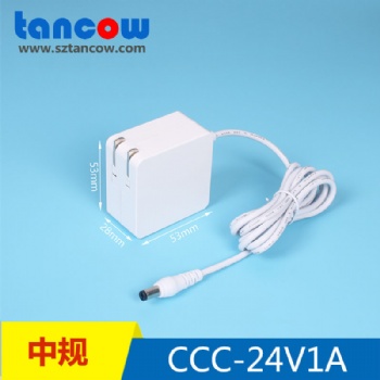24V1A电源适配器CCC认证 折叠脚可定制LOGO