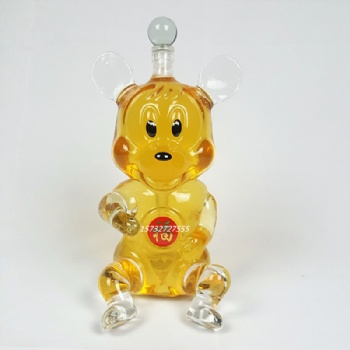 河北华企生产异形老鼠造型玻璃酒瓶吹制生肖卡通米奇形状玻璃醒酒器创意工艺酒瓶