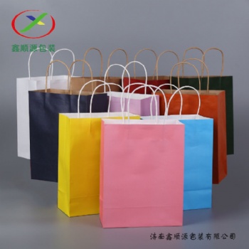手提牛皮纸袋，手提纸袋 外卖打包袋 彩色手提购物纸袋