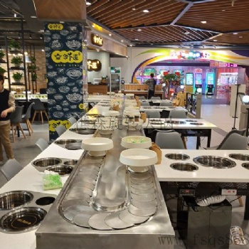 樵森销售高品质回转火锅设备 旋转小火锅设备 自助旋转麻辣烫餐桌