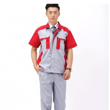 夏季工作服短袖劳保服男女工衣工厂服可印logo厂标翻领套装