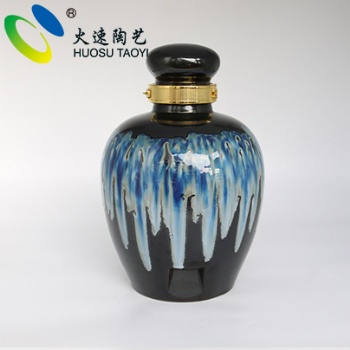 火速50斤蓝色流釉高盖陶瓷酒坛