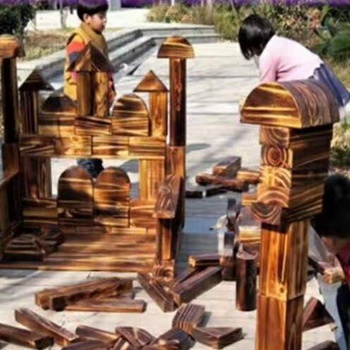 厂家幼儿园48片大型空心碳化积木构建区积木儿童早教玩具