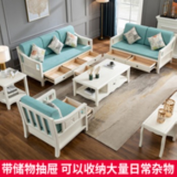 简欧白色实木沙发冬夏两用