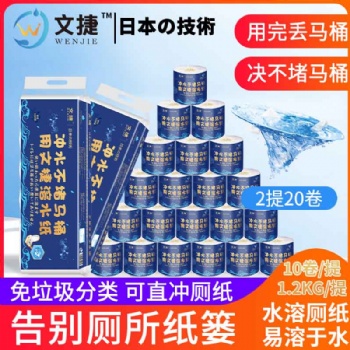文捷溶水卫生纸水溶纸可溶水卷纸融水卷筒纸厕纸巾4层120g20卷/件