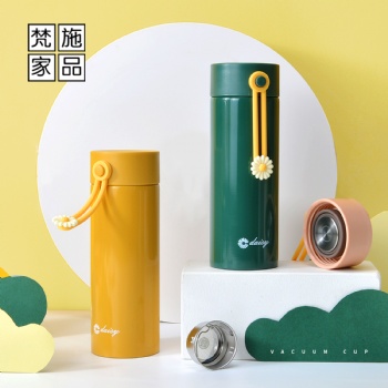 厂家批发便携保温杯网红小菊花创意提绳学生不锈钢水杯礼品定制