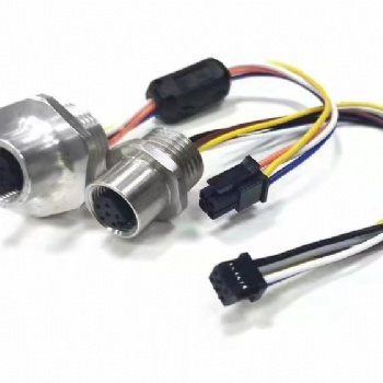 M12防水连接器，A-CODE,M12-5针焊线式插座，板前安装安装螺纹M16*1.5，