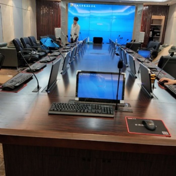 笔记本隐藏办公桌 自动升降会议系统 可升降显示屏会议桌 电脑显示屏架