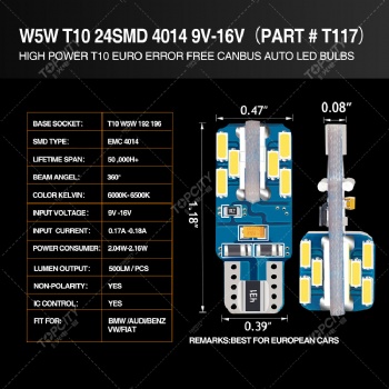 Led T10 24SMD led示宽灯,阅读灯,仪表灯,牌照灯
