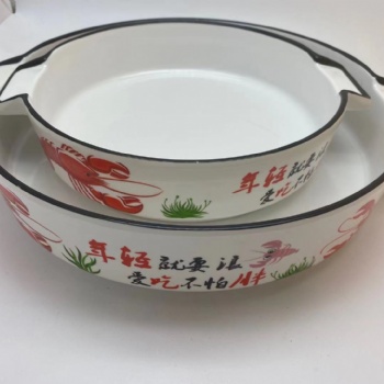 上海壹粤密胺双耳龙虾盘，白色龙虾盆餐具厂家