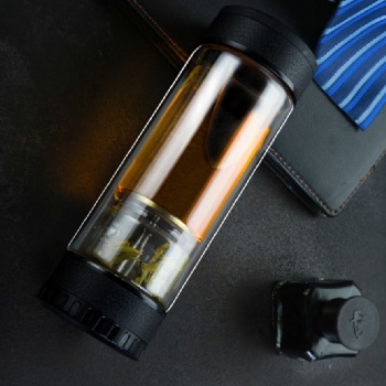 聚生康 茶水杯双层玻璃泡茶杯茶水分离杯 办公 旅游 泡茶杯礼品茶杯