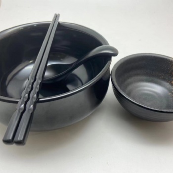 壹粤哥哥黑色加厚耐摔拉面碗，创意密胺餐具汤碗套装