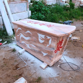 大理石石棺墓地殡葬石雕棺材晚霞红石棺加工厂家