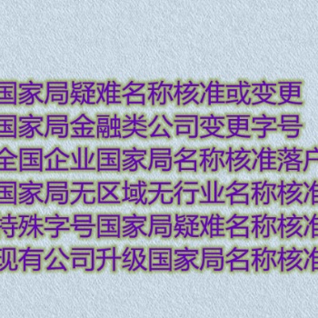 中字头，国字头名称核准，无区域无行业企业名称