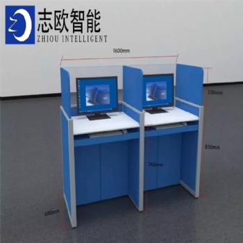 供应志欧语音室机考卡座自动屏风升降电脑桌厂家