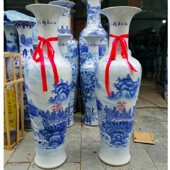 开业礼品大花瓶加字，景德镇陶瓷器大花瓶，手绘青花山水落地大花瓶