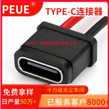 TYPE-C 2P防水母座焊线式 带线 ** H10.0 防水TYPEC母头
