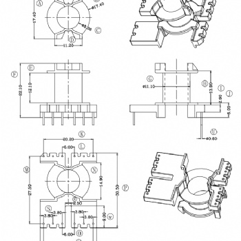 HXH-PQ2020立式6+6安规单边加宽高频变压器电木骨架