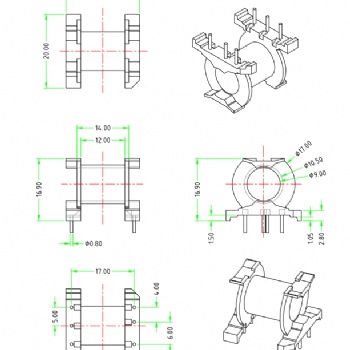 HXH-PQ2020卧式3+3高频变压器电木骨架