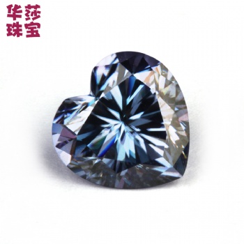 华莎新品深蓝色心形莫桑石裸石 美国镀色异形莫桑石合成宝石