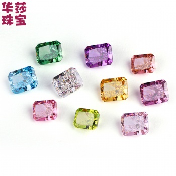 华莎出品彩色长方倒角冰花切锆石 高碳钻仿真钻**饰镶嵌立方氧化锆