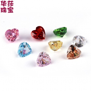 肥心形高碳钻冰花切彩色 梧州人工宝石批发**饰镶嵌戒面合成高碳钻