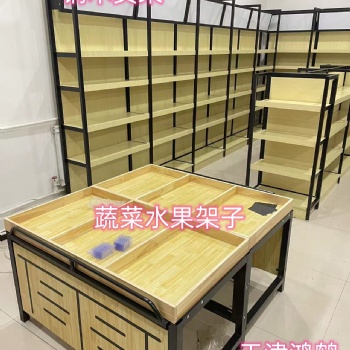 超市货架钢木货架天津鸿鹤