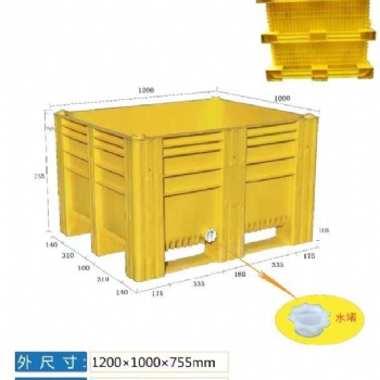 塑料卡板箱加厚超大工具箱1210叉车移动周转箱双面放水口耐高温耐冷冻