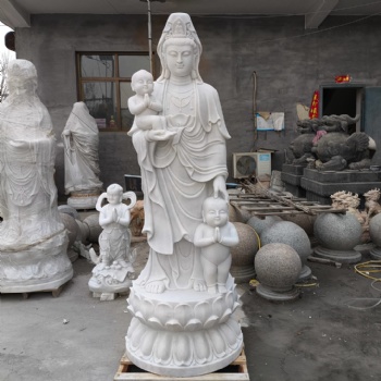 汉白玉石雕送子观音寺庙佛像古建传统人物雕像菩萨供奉雕塑制作